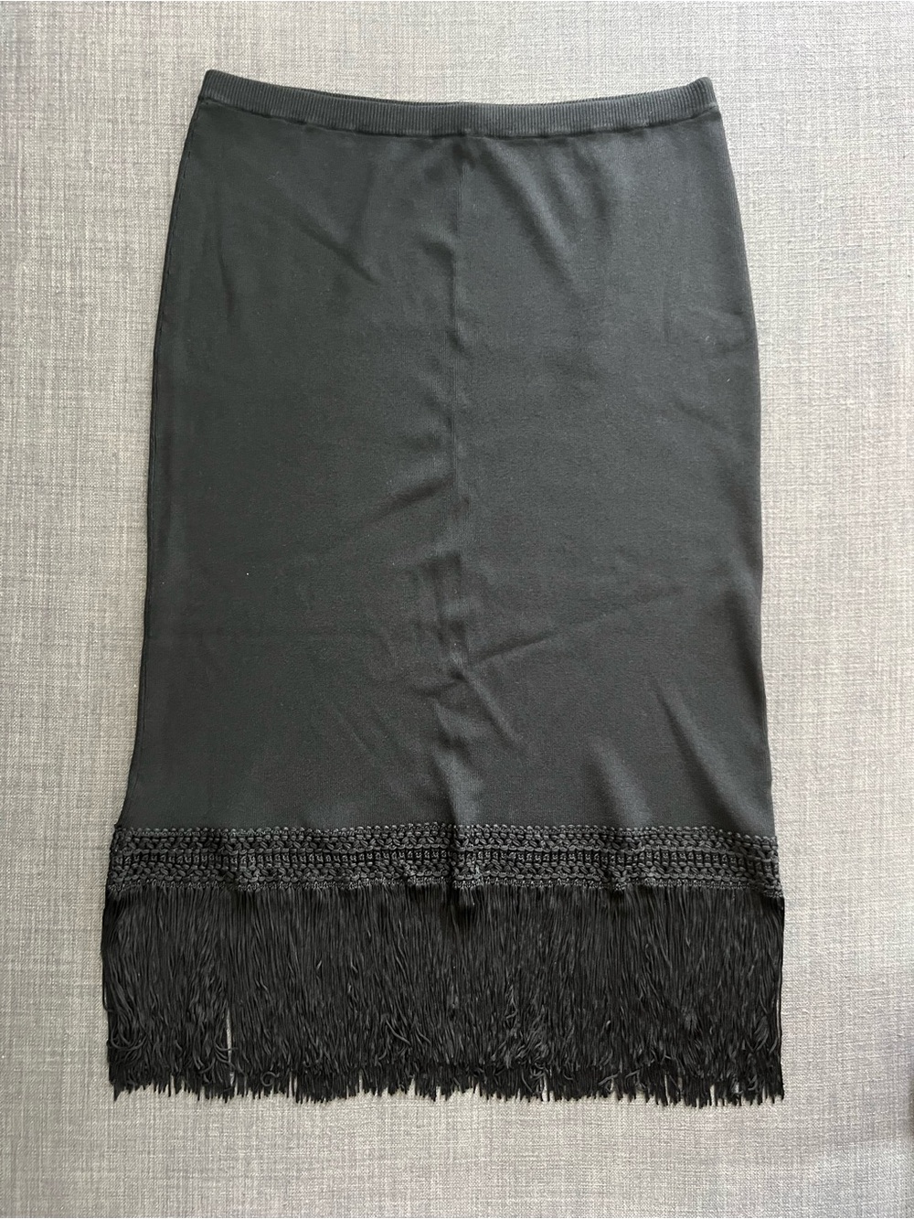 Vintage Fringe-Hem Stretch Pencil Skirt